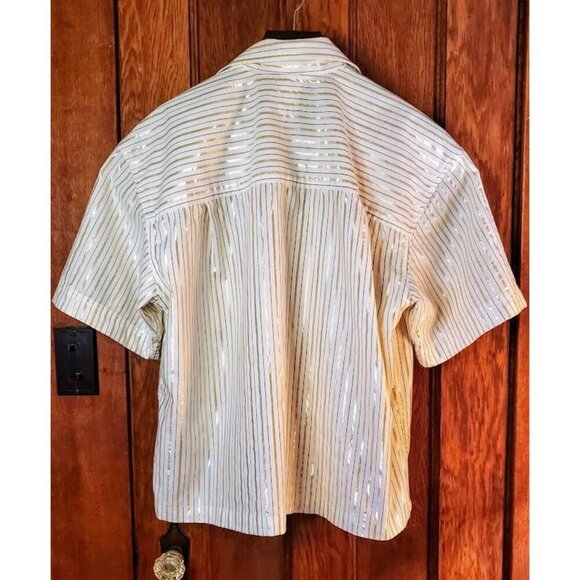 Lizwear by Liz Claiborne Vtg Women's Short Sleeve Gold Metallic Striped Blouse - Picture 2 of 7